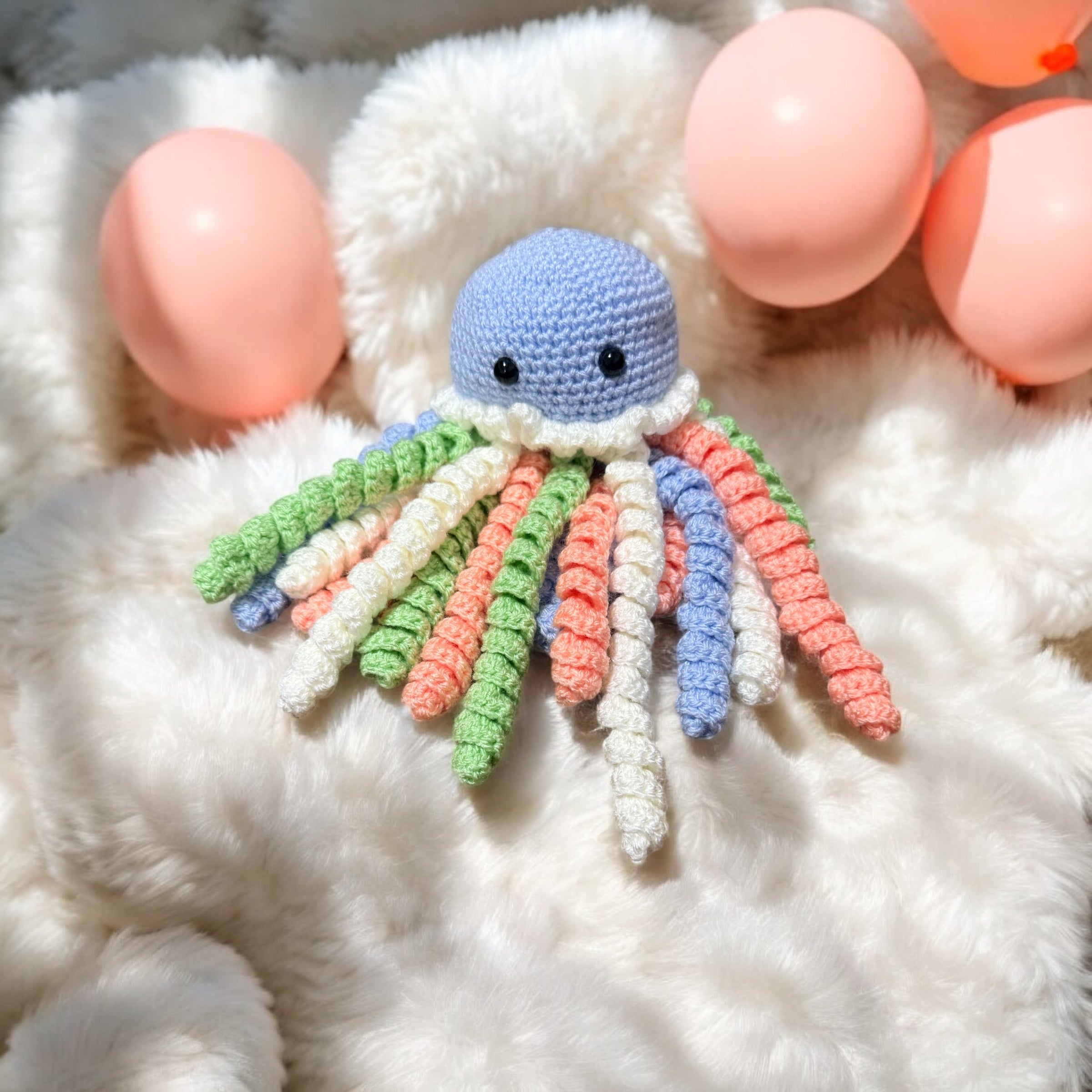 Crochet jellyfish baby sensory comforter with tentacles