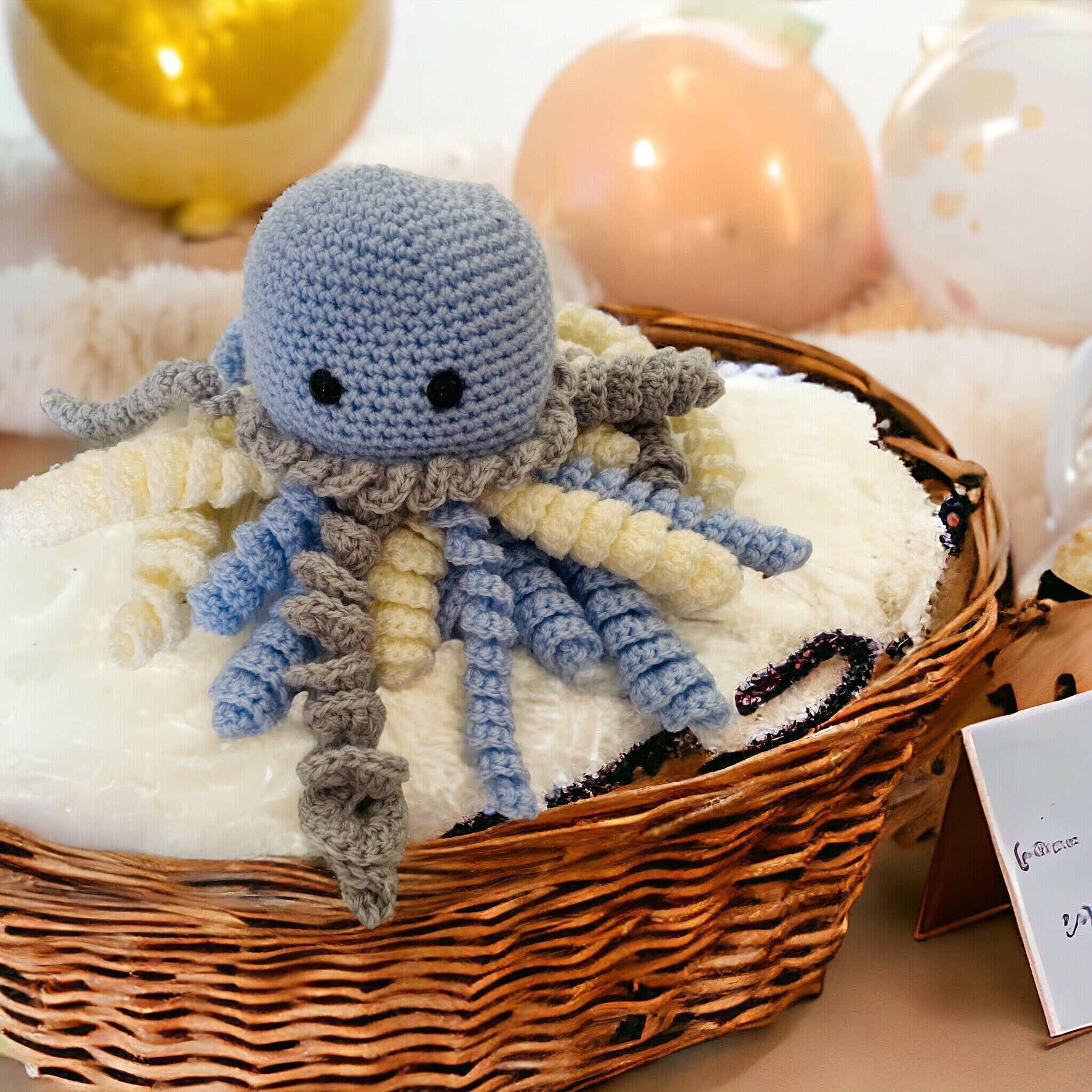 Handmade crochet octopus jellyfish baby toy blue and gray