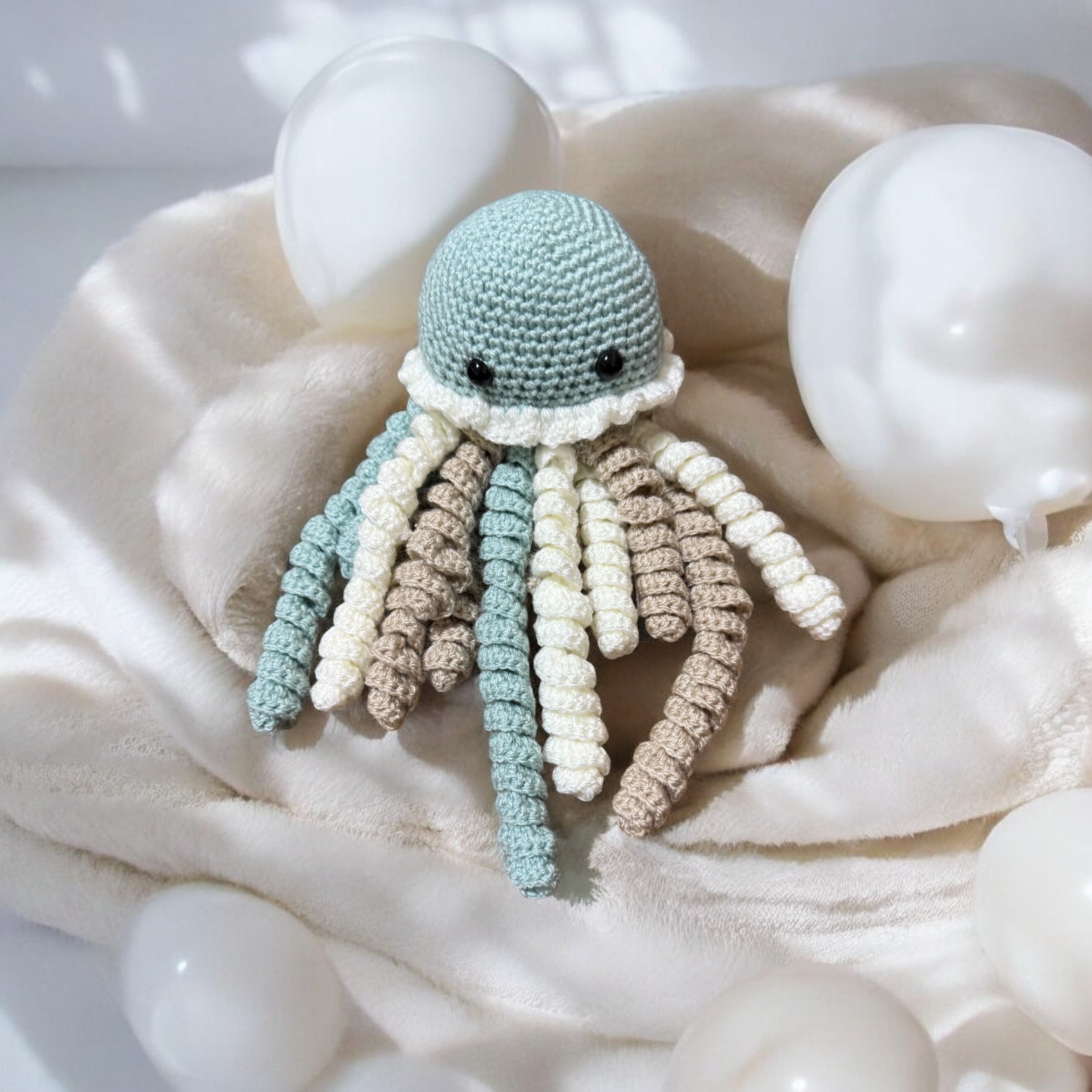 Crochet octopus jellyfish baby toy in pink – handmade newborn gift