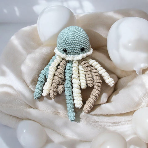 Crochet octopus jellyfish baby toy in pink – handmade newborn gift