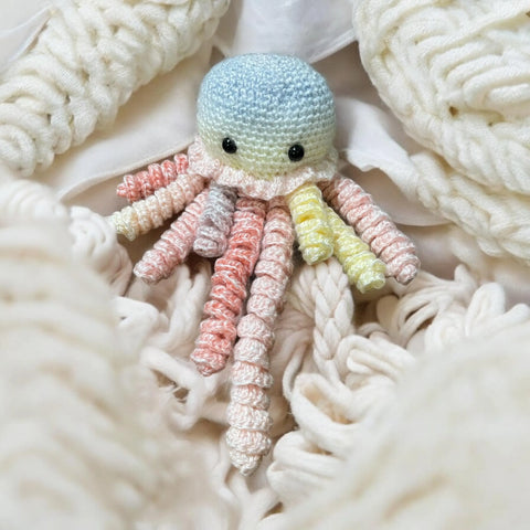 Handmade crochet toy UK – newborn cuddle rainbow octopus