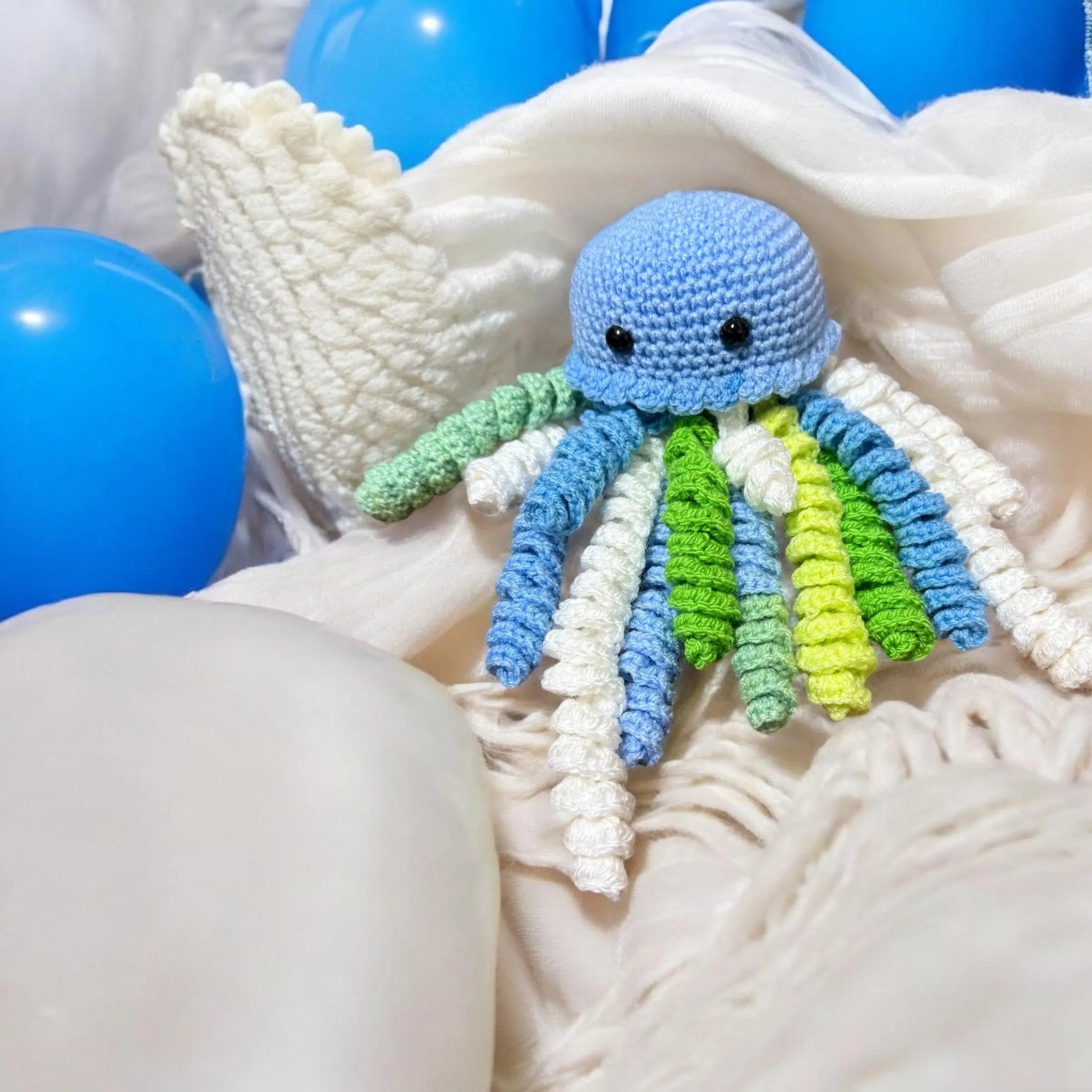 Handmade crochet octopus jellyfish sensory toy pink for newborns