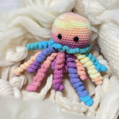 Soft sensory baby comforter gift – crochet jellyfish design