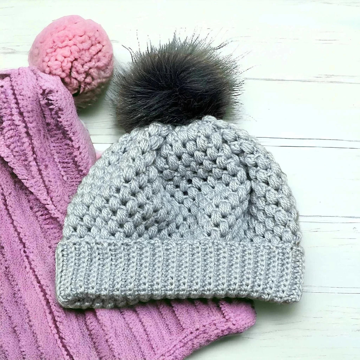 Handmade wool crochet beanie hat in chunky knit design