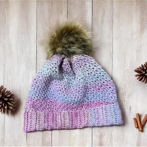 Close-up of crochet wool beanie texture