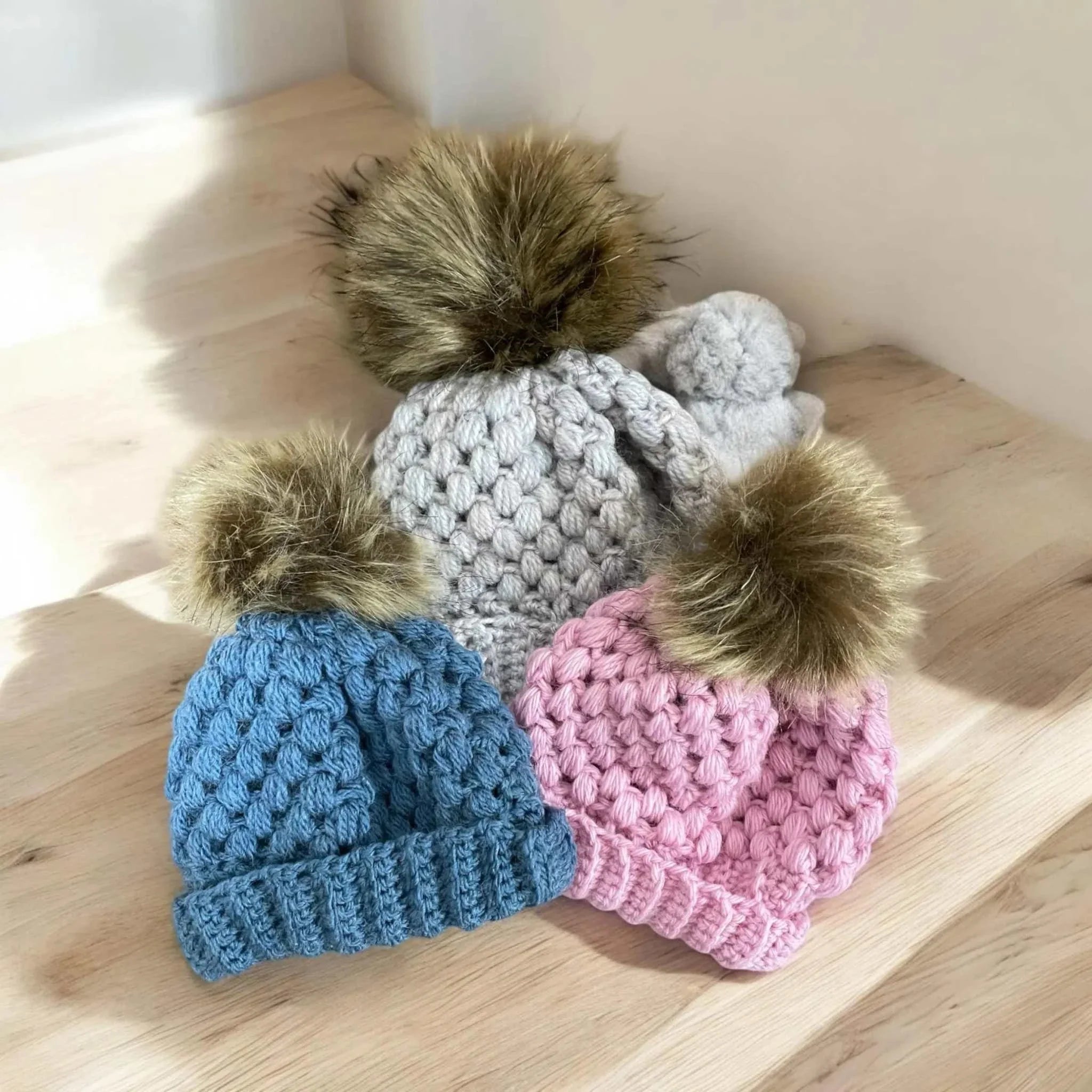 Newborn organic cotton knit beanie set in neutral colors