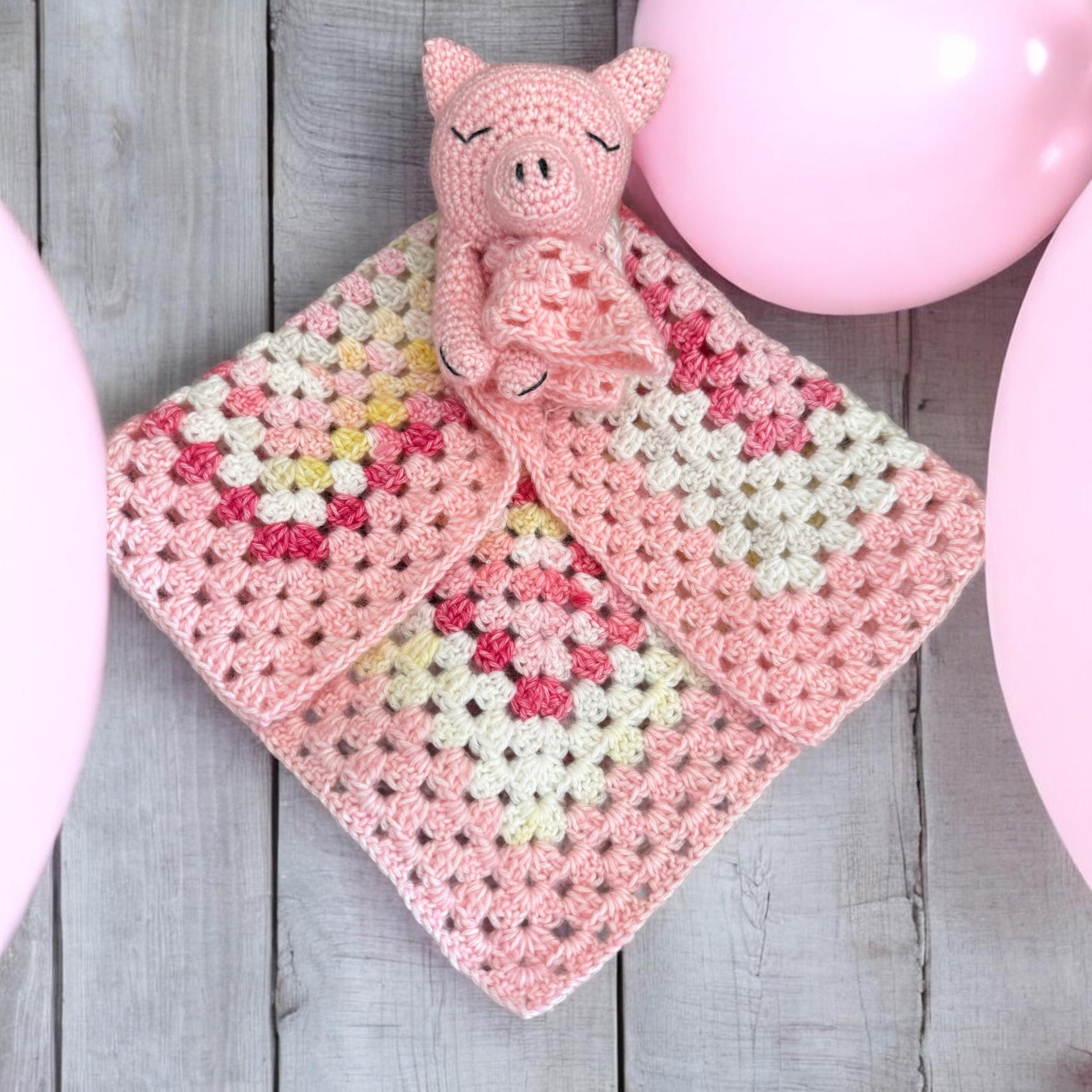 Penny the Pig | Handmade Crochet Pig Baby Comforter & Snuggle Buddy
