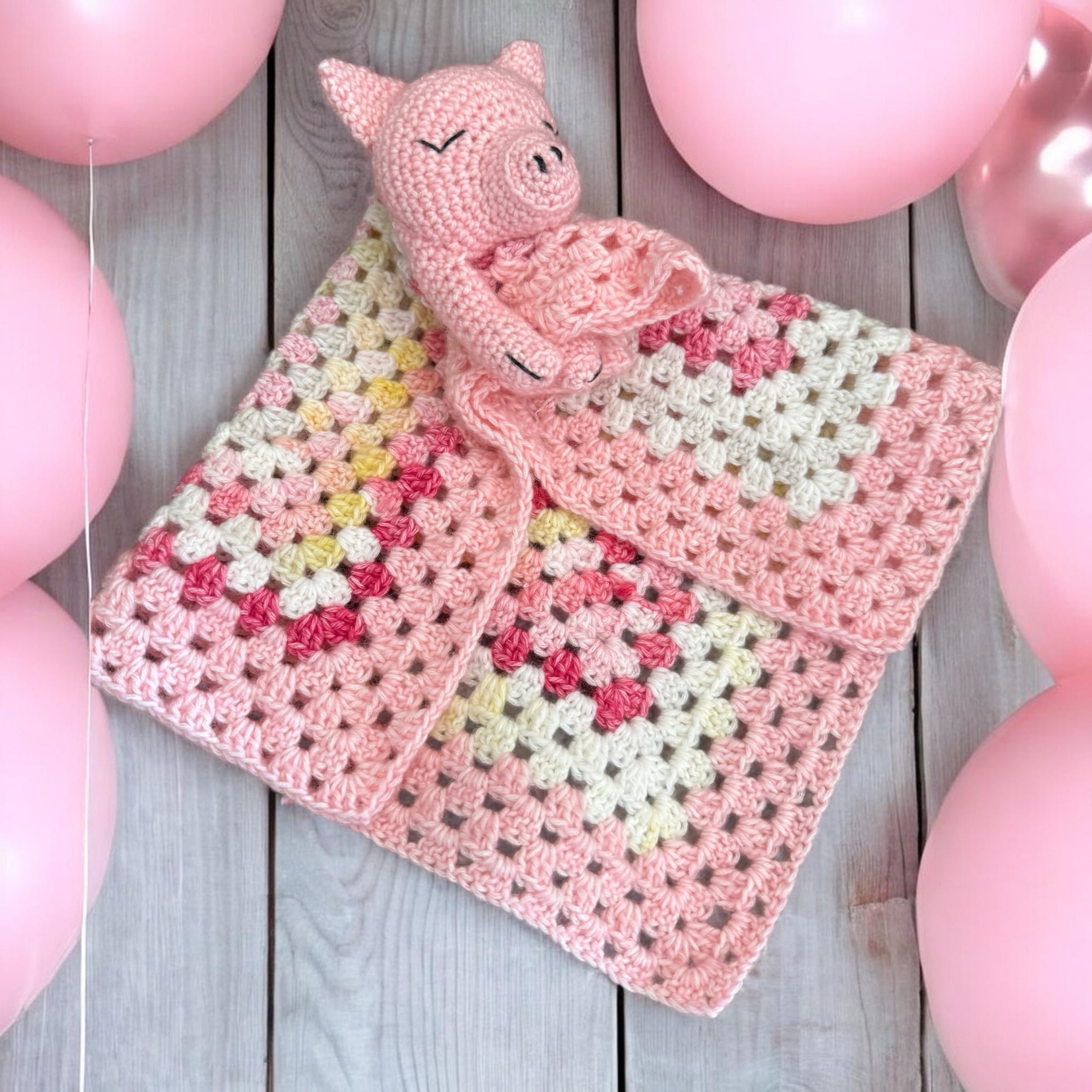 Penny the Pig | Handmade Crochet Pig Baby Comforter & Snuggle Buddy