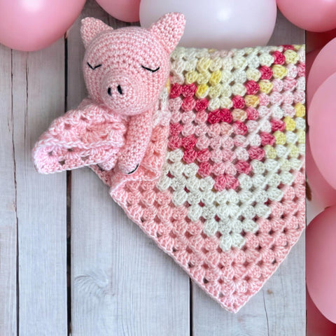 Penny the Pig | Handmade Crochet Pig Baby Comforter & Snuggle Buddy