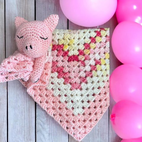 Penny the Pig | Handmade Crochet Pig Baby Comforter & Snuggle Buddy