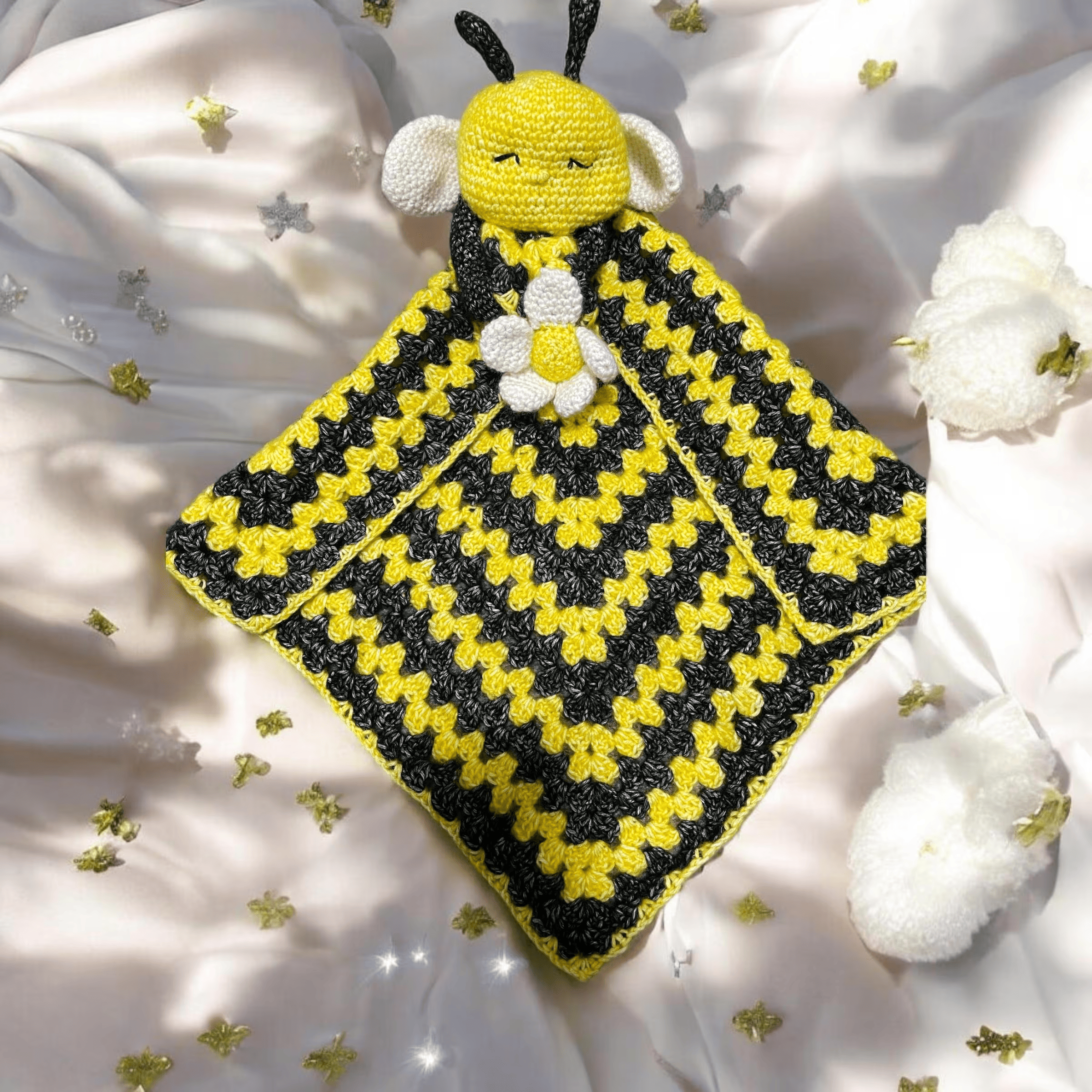Soft baby comforter crochet blanket in neutral color