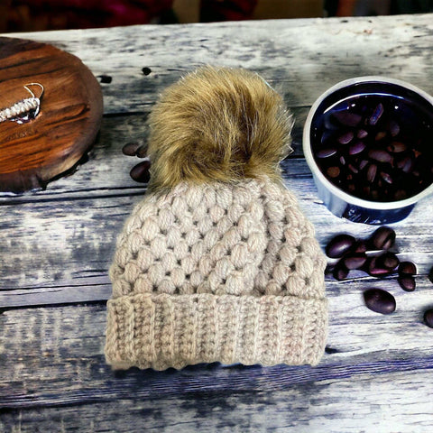 Handmade chunky crochet winter beanie hats, crafted from soft wool and acrylic blend for warmth, featuring a stylish design that adds flair to any winter outfit.