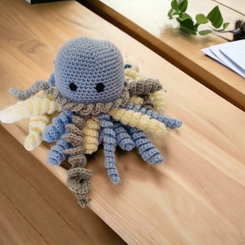 crochet octopus jellyfish preemie newborn baby sensory toy blue gray