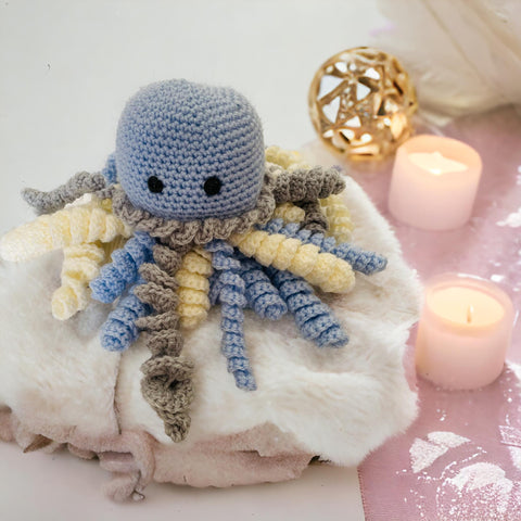 crochet octopus jellyfish preemie newborn baby sensory toy blue gray